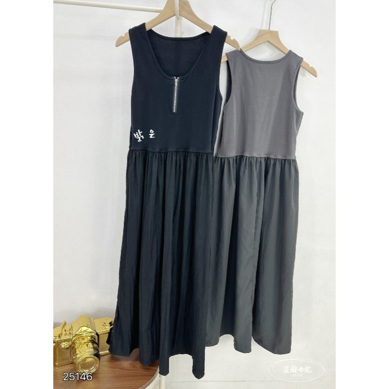 ⭕下單前請先聊聊有無庫存⭕拉錬拼接無袖長洋裝-細節圖6