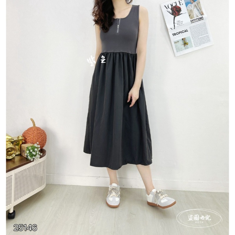 ⭕下單前請先聊聊有無庫存⭕拉錬拼接無袖長洋裝-細節圖8