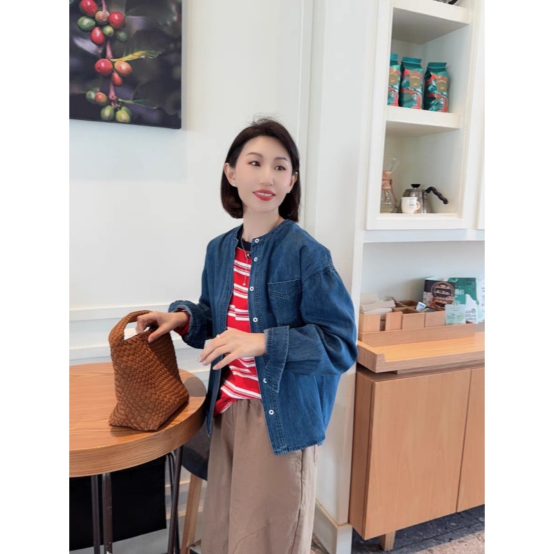 ⭕下單前請先聊聊有無庫存⭕東大門同款.韓系立領系釦口袋牛仔外套-細節圖5