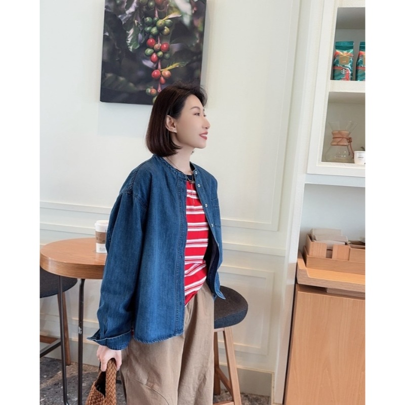 ⭕下單前請先聊聊有無庫存⭕東大門同款.韓系立領系釦口袋牛仔外套-細節圖6