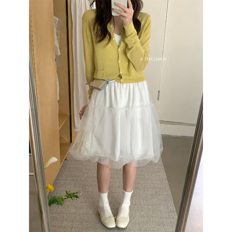 ⭕下單前請先聊聊有無庫存⭕ᴛʜᴇ ʟɪᴍᴏɴ博主款！氛圍感溫柔仙女系花苞紗短裙-細節圖10