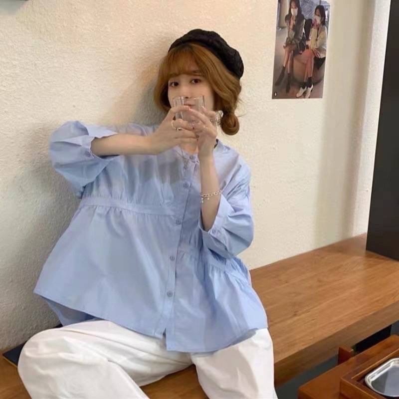 ⭕下單前請先聊聊有無庫存⭕韓標.韓系設計感七分袖剪裁襯衫-細節圖4