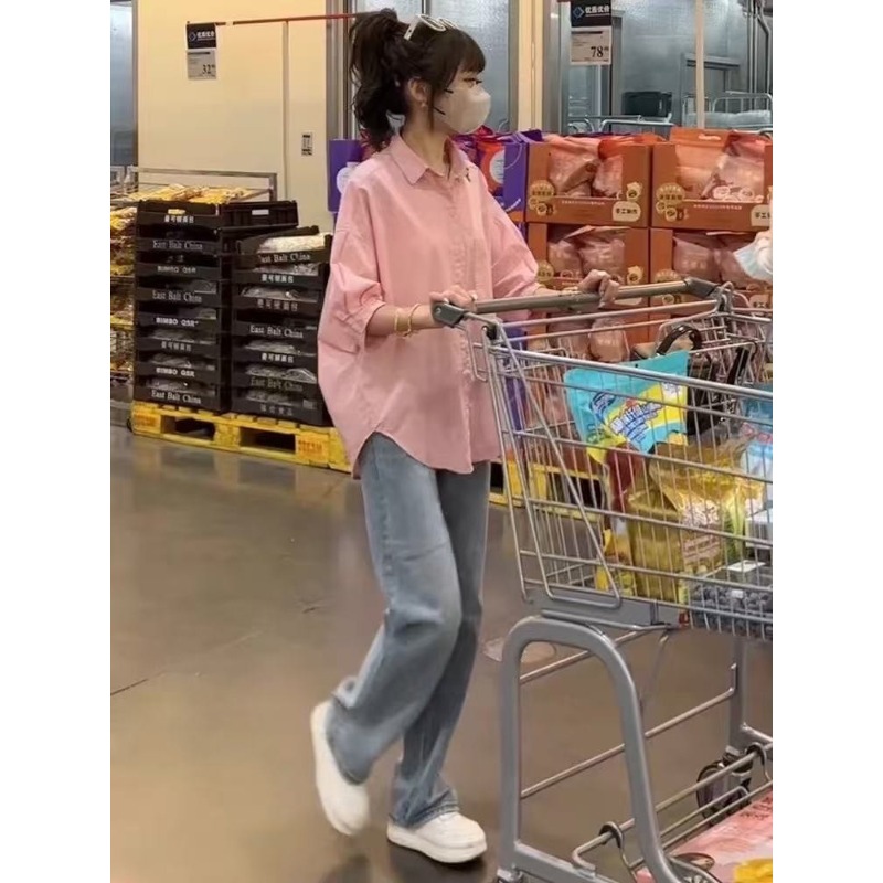 ⭕下單前請先聊聊有無庫存⭕韓標。韓系氣質百搭設計感下弧形五分袖襯衫-細節圖3