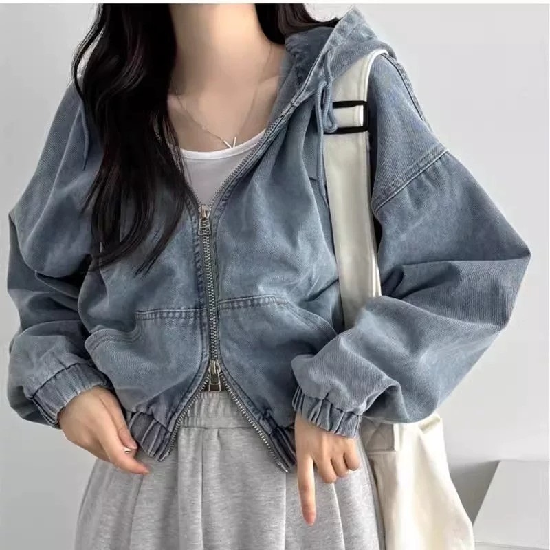 ⭕下單前請先聊聊有無庫存⭕東大門雙層帽落肩收腰洗水短版牛仔外套-細節圖5