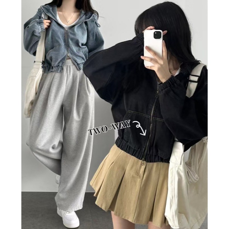 ⭕下單前請先聊聊有無庫存⭕東大門雙層帽落肩收腰洗水短版牛仔外套-細節圖7