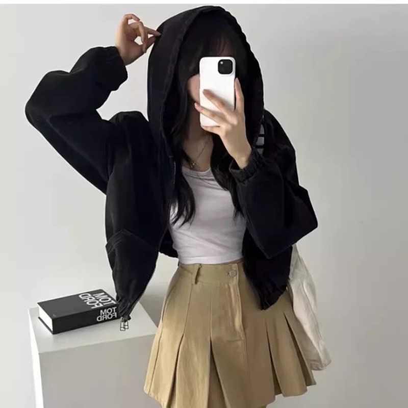 ⭕下單前請先聊聊有無庫存⭕東大門雙層帽落肩收腰洗水短版牛仔外套-細節圖9