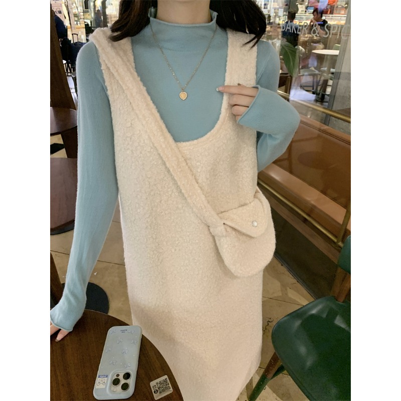 ⭕下單前請先聊聊有無庫存⭕氣質甜美羊呢背心裙配包包二件式-細節圖3