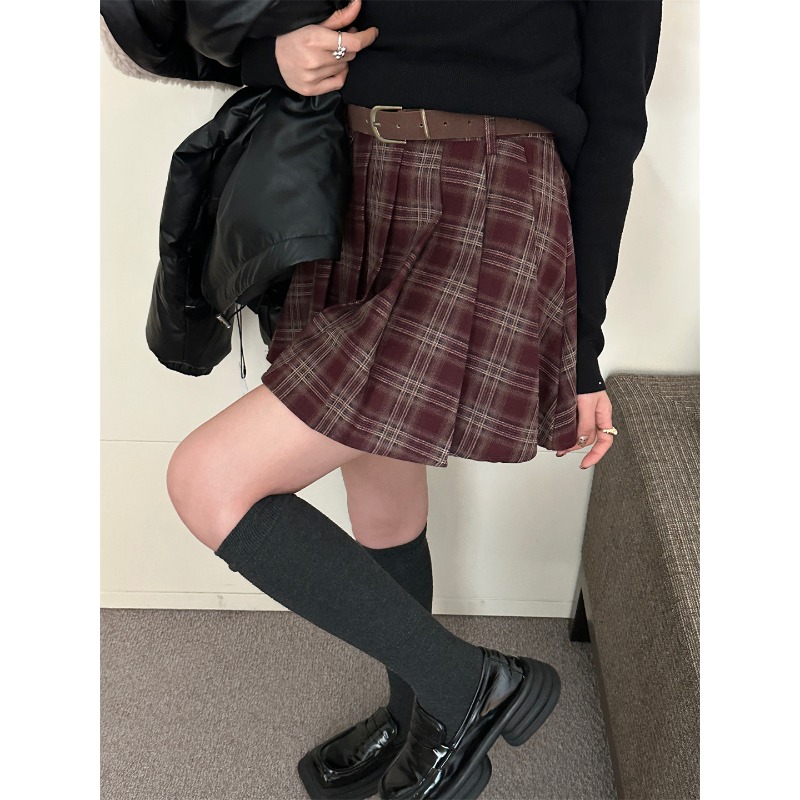 ⭕下單前請先聊聊有無庫存⭕【ᴛʜᴇ ʟɪᴍᴏɴ】 經典格紋A版顯瘦短裙(配腰帶)-細節圖9