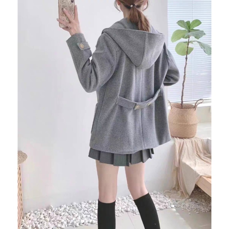 ⭕下單前請先聊聊有無庫存⭕時尚感休閒連帽毛呢中長外套-細節圖4