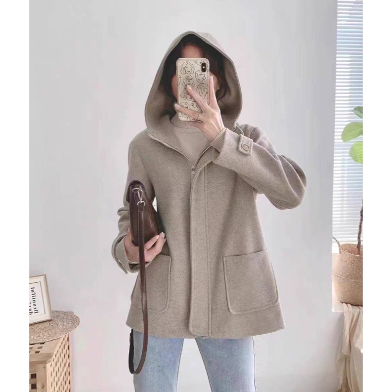 ⭕下單前請先聊聊有無庫存⭕時尚感休閒連帽毛呢中長外套-細節圖5