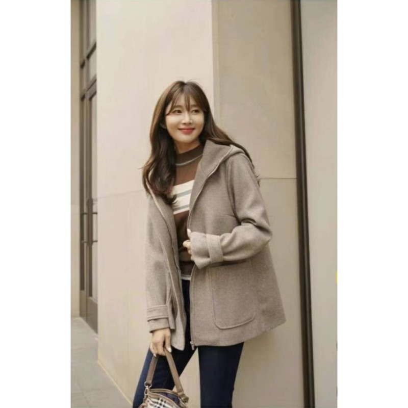 ⭕下單前請先聊聊有無庫存⭕時尚感休閒連帽毛呢中長外套-細節圖6