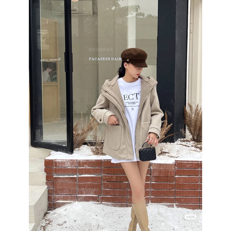 ⭕下單前請先聊聊有無庫存⭕時尚感休閒連帽毛呢中長外套-細節圖7