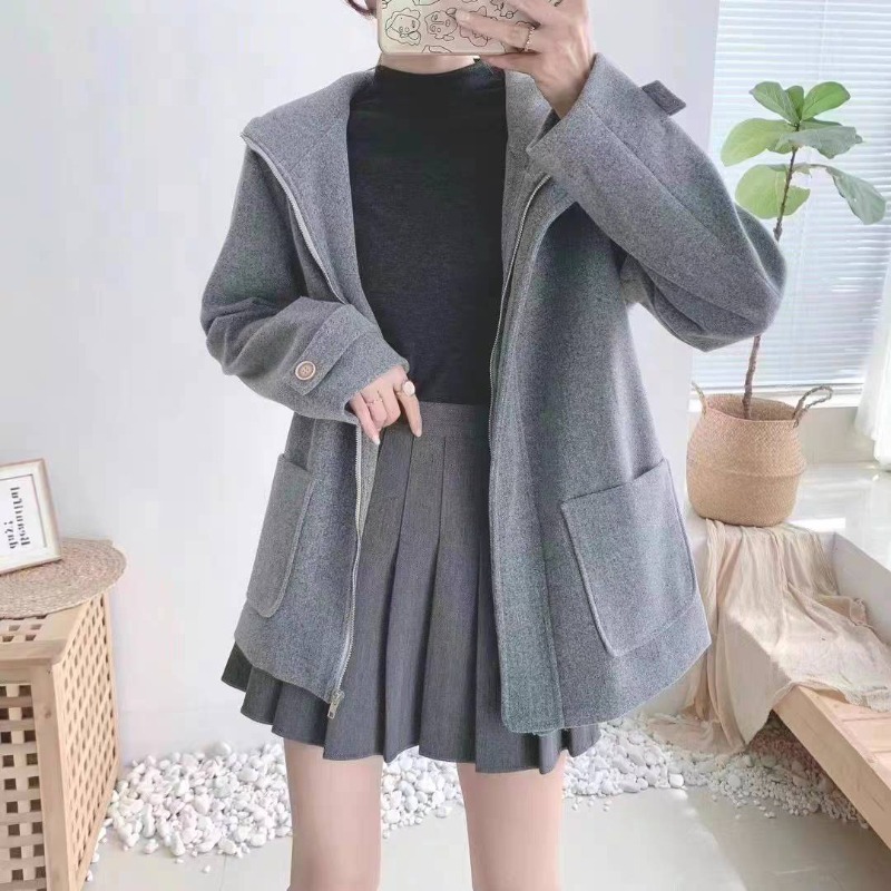 ⭕下單前請先聊聊有無庫存⭕時尚感休閒連帽毛呢中長外套-細節圖10