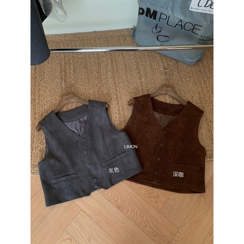 ⭕下單前請先聊聊有無庫存⭕ʟᴇᴍᴏɴ sᴛᴜᴅɪᴏ美式V領復古麂皮絨背心-細節圖7