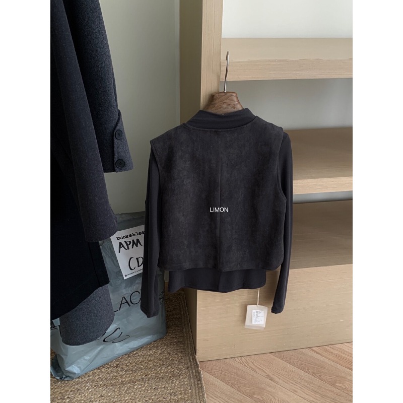 ⭕下單前請先聊聊有無庫存⭕ʟᴇᴍᴏɴ sᴛᴜᴅɪᴏ美式V領復古麂皮絨背心-細節圖10