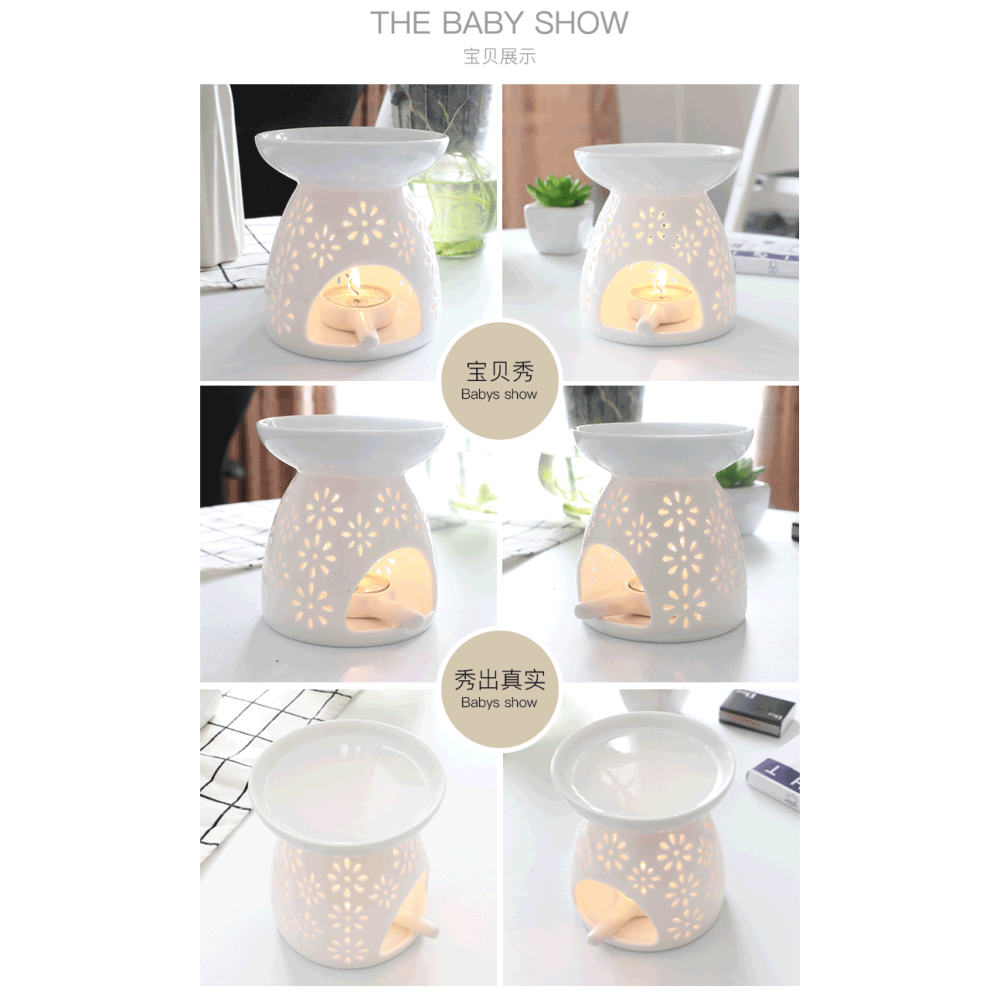 現貨 附精油+燭托 陶瓷鏤空香薰燈 精油燈香薰燈 陶瓷薰香爐 精油蠟燭燈 薰香-細節圖2