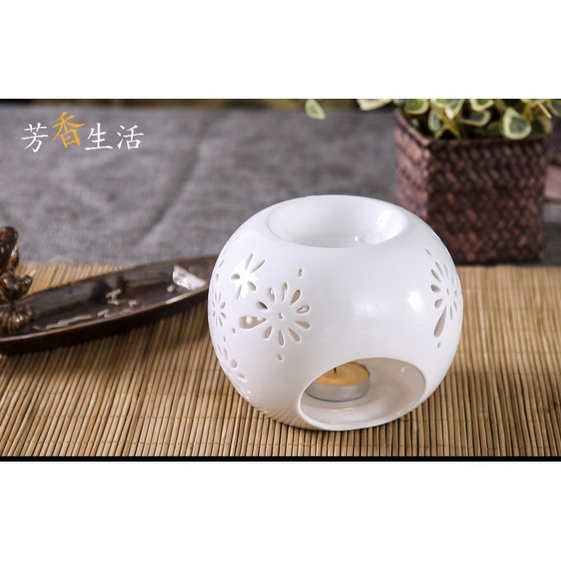 現貨快出 送燭托+精油 璀璨鏤空花 薰香 陶瓷 燭燈 精油燈 香薰 居家 情境 易清洗 芳香燈-細節圖6