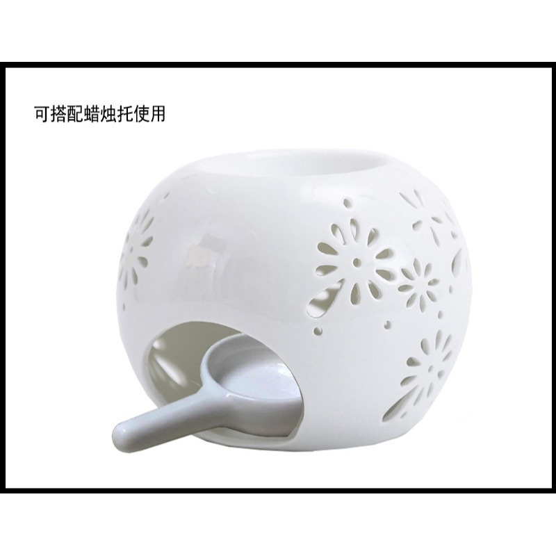 現貨快出 送燭托+精油 璀璨鏤空花 薰香 陶瓷 燭燈 精油燈 香薰 居家 情境 易清洗 芳香燈-細節圖7