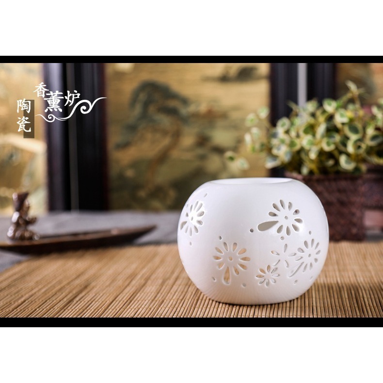 現貨快出 送燭托+精油 璀璨鏤空花 薰香 陶瓷 燭燈 精油燈 香薰 居家 情境 易清洗 芳香燈-細節圖9
