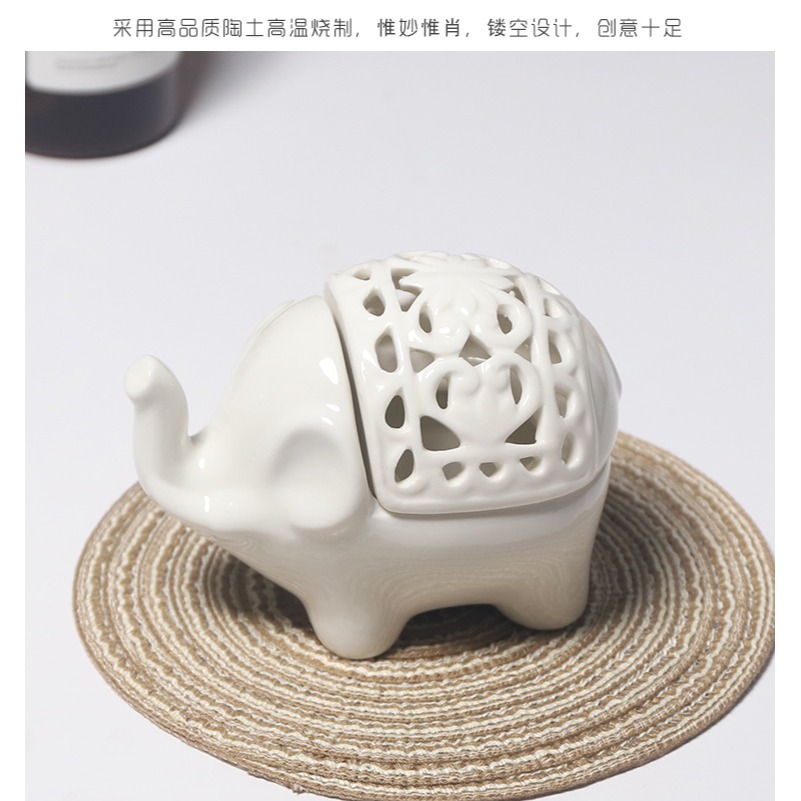 現貨 多用途 北歐風格鏤空小象 燭臺 陶瓷 香薰 櫥窗 薫香 裝飾擺件 擺飾 小物收納-細節圖4