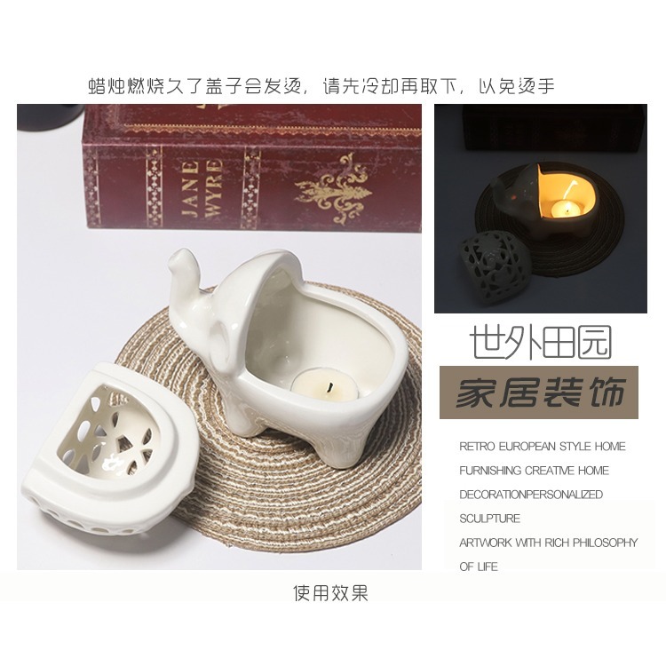 現貨 多用途 北歐風格鏤空小象 燭臺 陶瓷 香薰 櫥窗 薫香 裝飾擺件 擺飾 小物收納-細節圖6