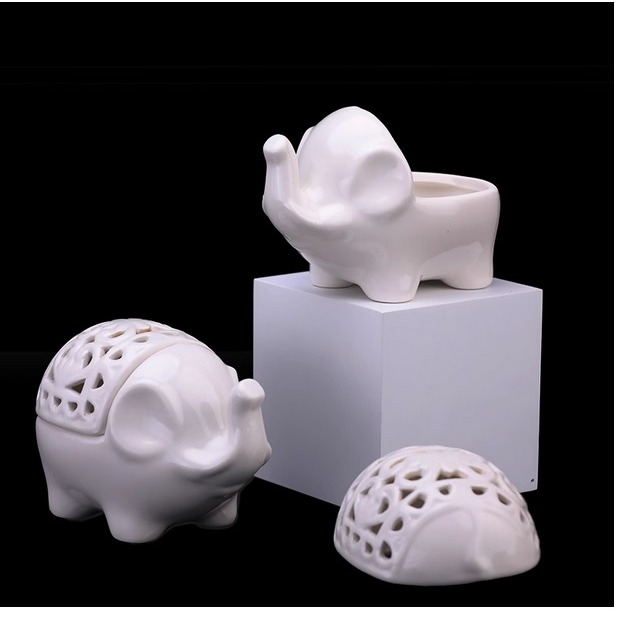 現貨 多用途 北歐風格鏤空小象 燭臺 陶瓷 香薰 櫥窗 薫香 裝飾擺件 擺飾 小物收納-細節圖7