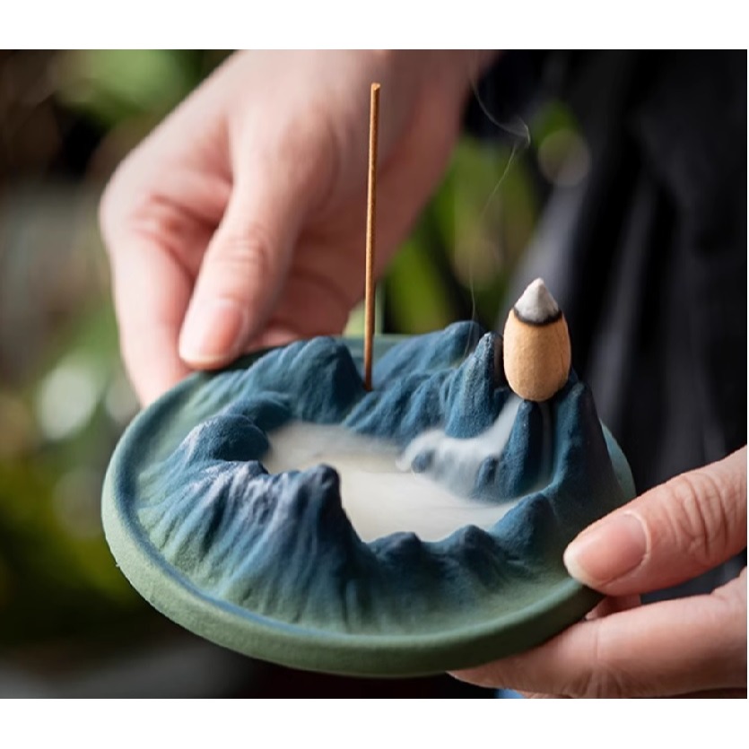 現貨 情境薰香 2用 千里江山 陶瓷 倒流香座 香台 香爐  意境 送倒流香粒-細節圖5