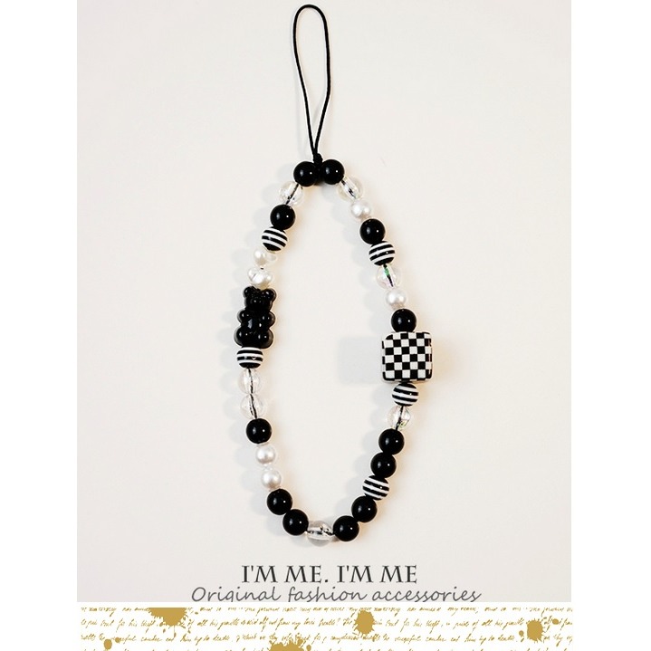 現貨 時尚 小熊 黑白 小香 手機鏈 掛繩 個性掛飾 包包吊飾 小吊飾-細節圖2