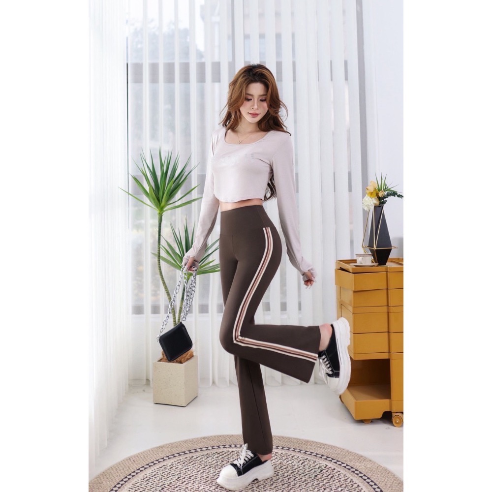 高腰瑜珈微喇叭褲 運動褲 修身美體三條杠喇叭褲-規格圖9