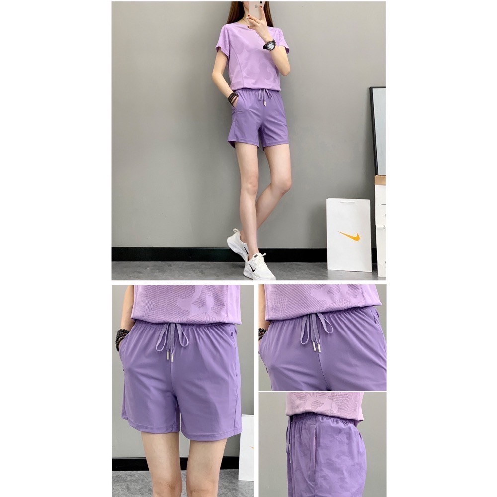 冰絲三分褲 涼感短褲 女生彈力短褲 夏季運動短女 輕薄透氣短褲 休閒短褲女款 抽繩鬆緊短褲 女快乾褲 曙光機能運動品牌-細節圖3