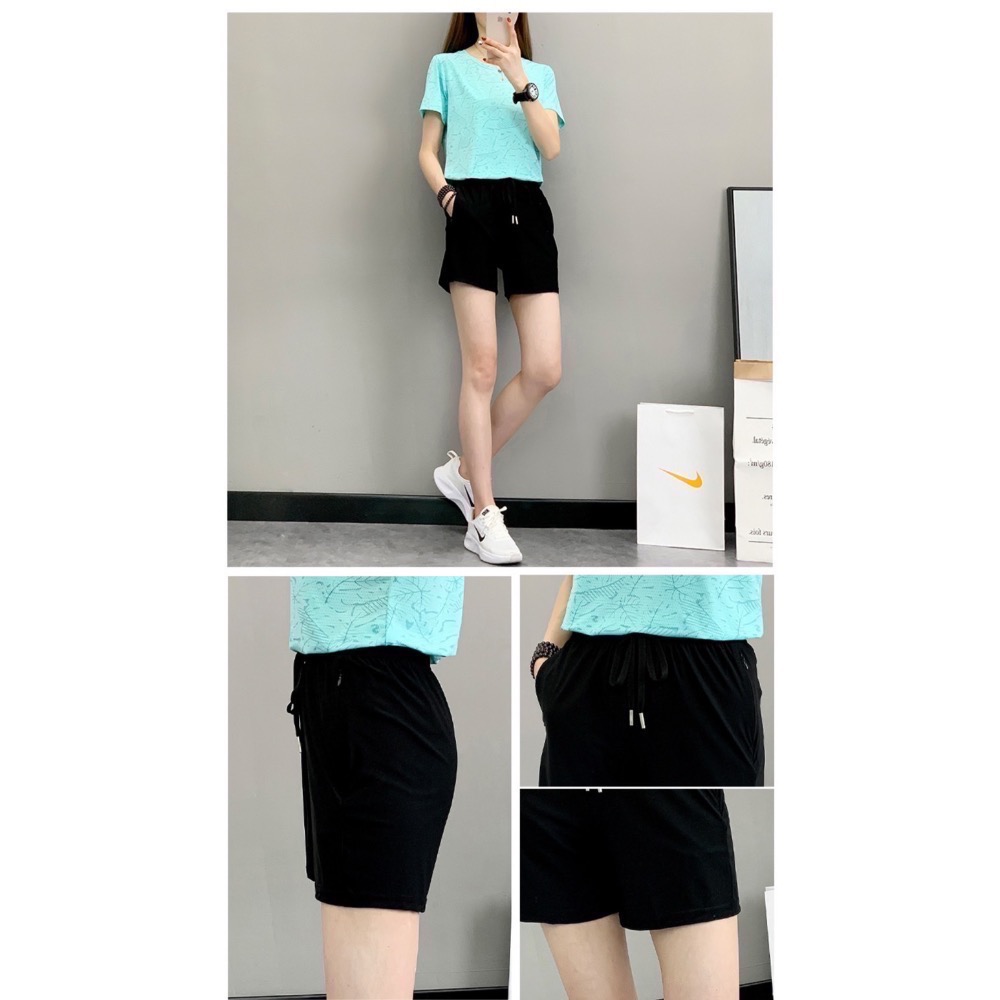 冰絲三分褲 涼感短褲 女生彈力短褲 夏季運動短女 輕薄透氣短褲 休閒短褲女款 抽繩鬆緊短褲 女快乾褲 曙光機能運動品牌-細節圖5