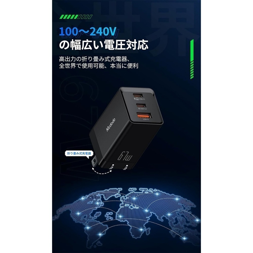 麥多多 Mcdodo GaN 67W Pro (2C1A) 氮化鎵充電器 (黑)-細節圖2