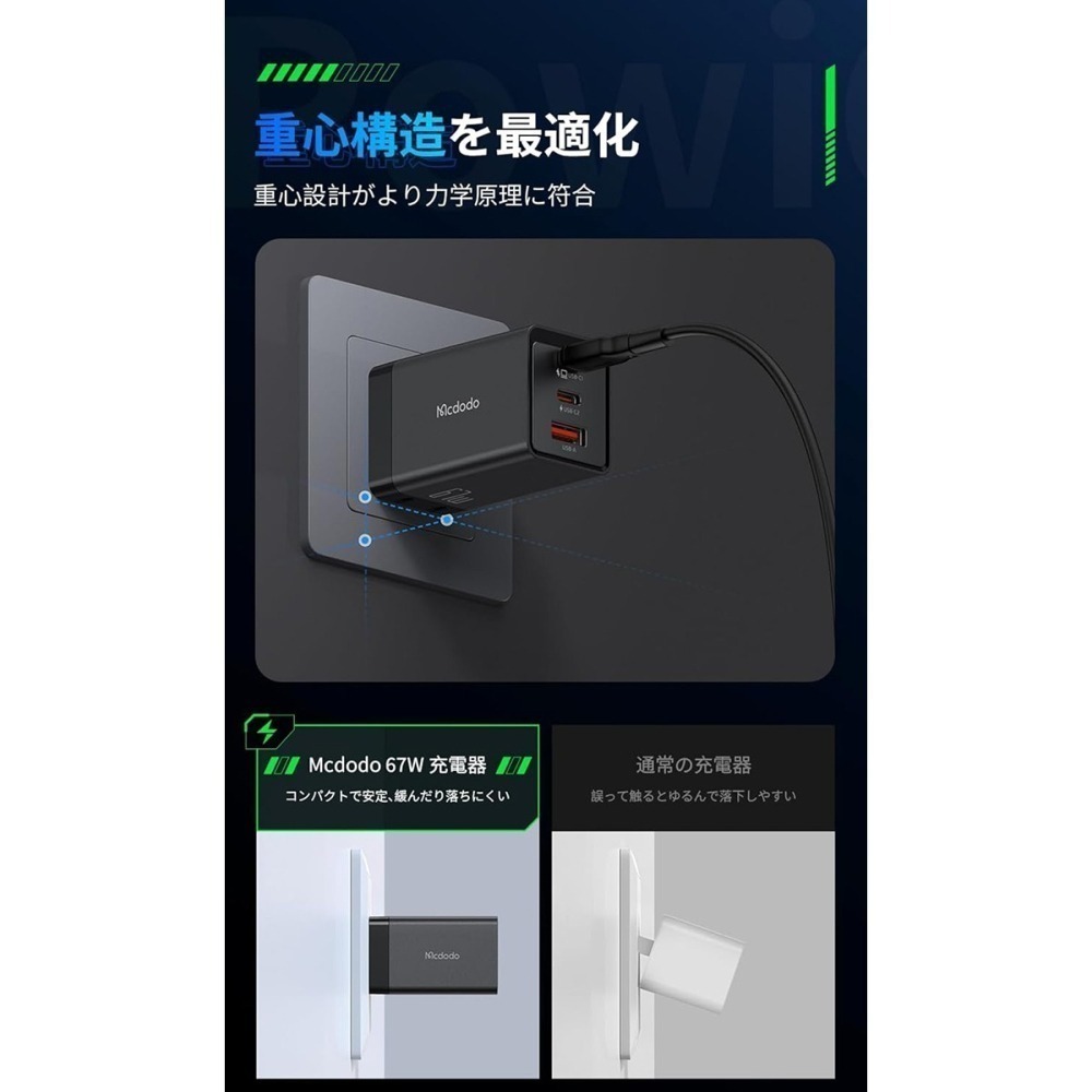 麥多多 Mcdodo GaN 67W Pro (2C1A) 氮化鎵充電器 (黑)-細節圖6