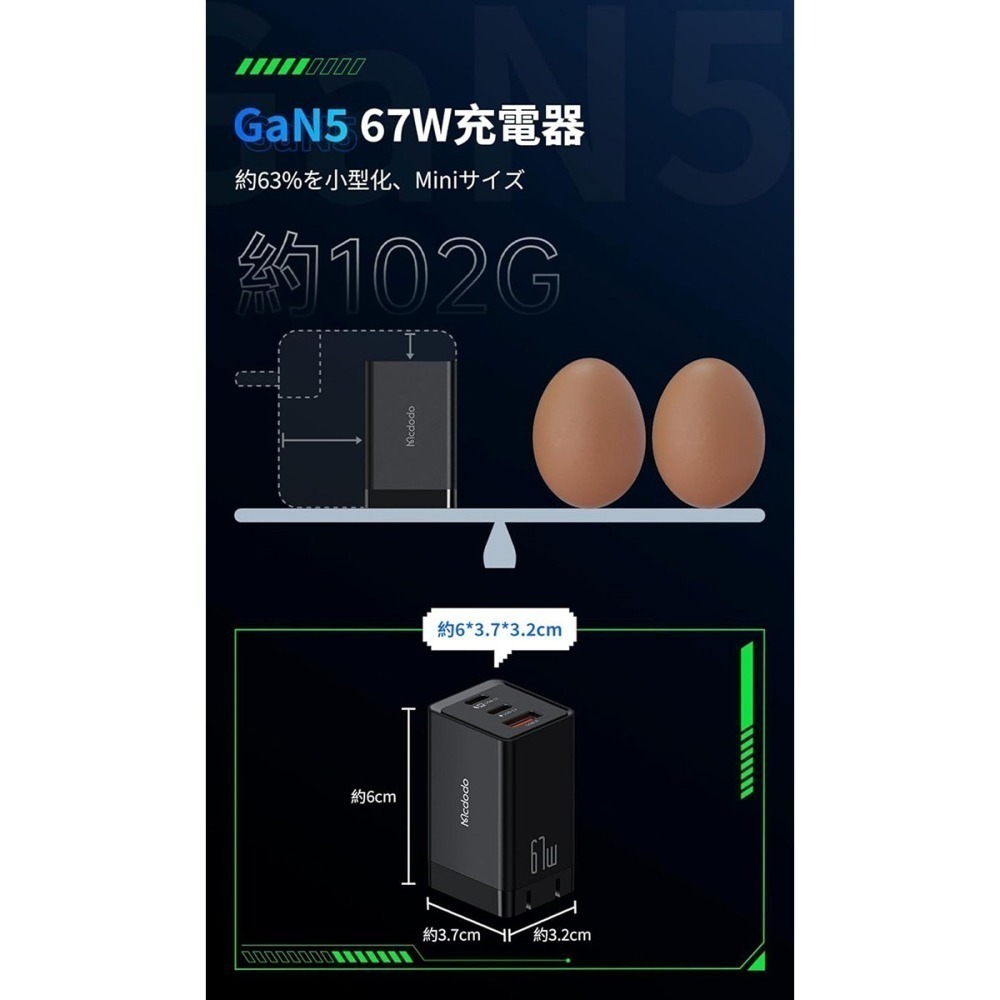 麥多多 Mcdodo GaN 67W Pro (2C1A) 氮化鎵充電器 (黑)-細節圖7