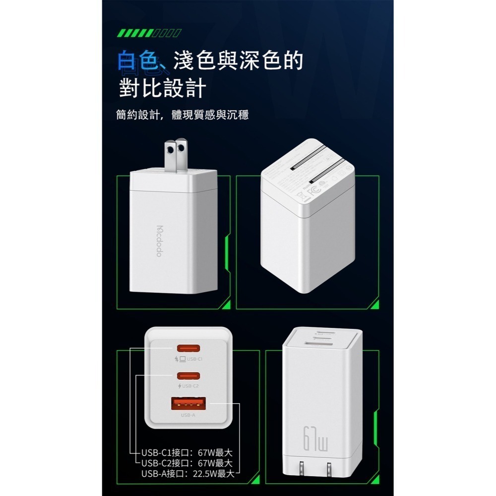 麥多多 Mcdodo GaN 67W Pro (2C1A) 氮化鎵充電器 (白)-細節圖9