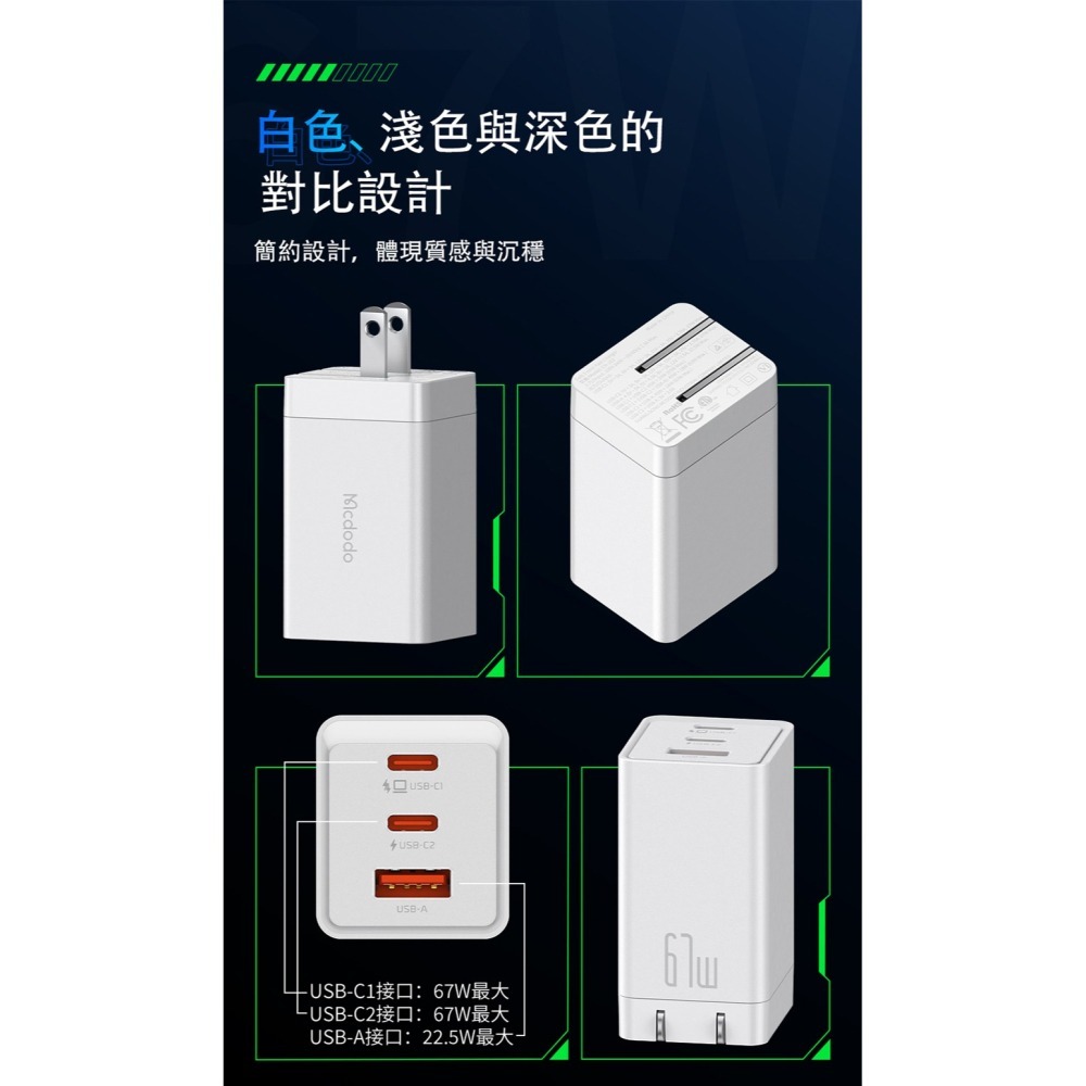 麥多多 Mcdodo GaN 67W Pro (2C1A) 氮化鎵充電器 (白)-細節圖9