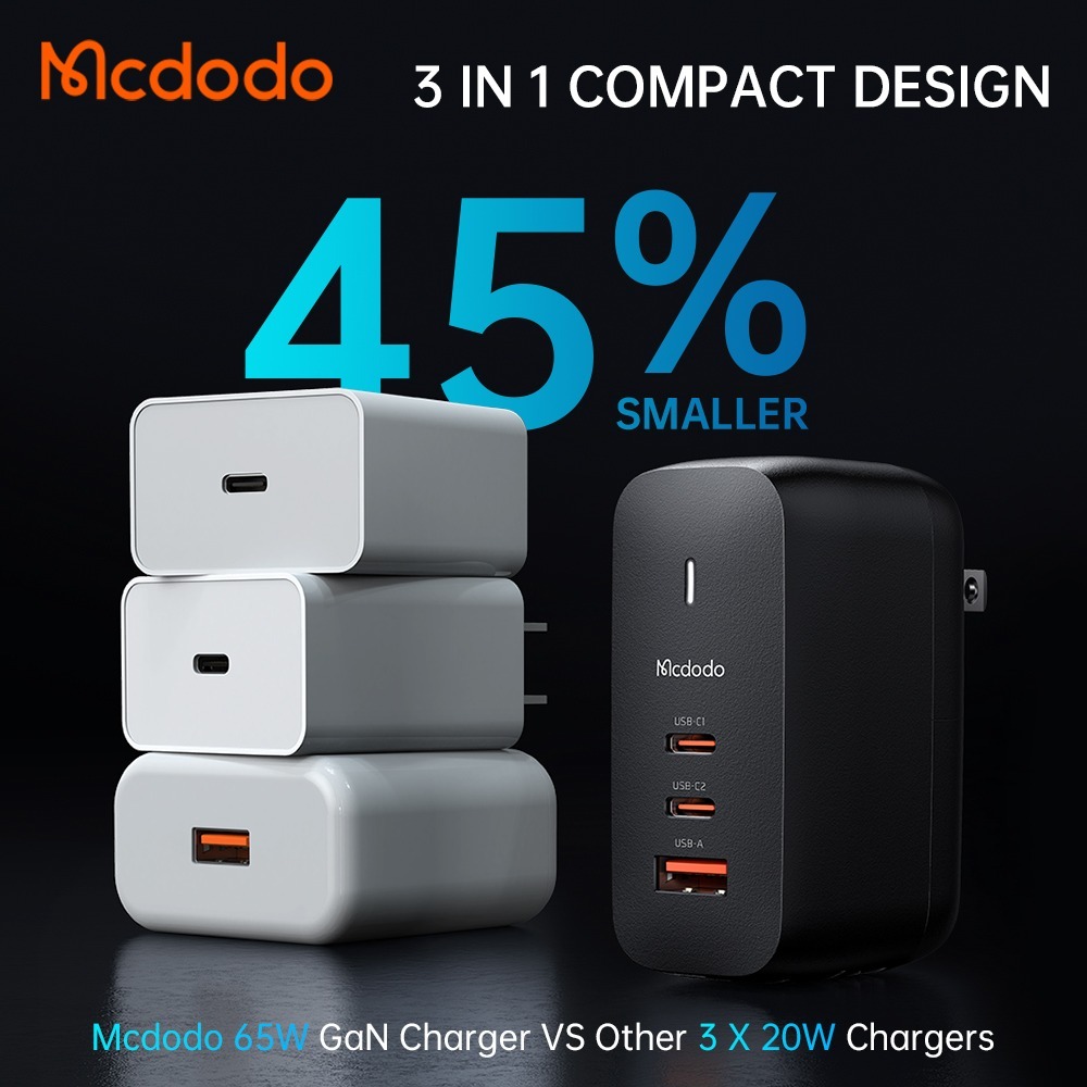 【旗艦款】麥多多Mcdodo GaN氮化鎵 65W 3孔(2C1A) 急速充電器-細節圖9