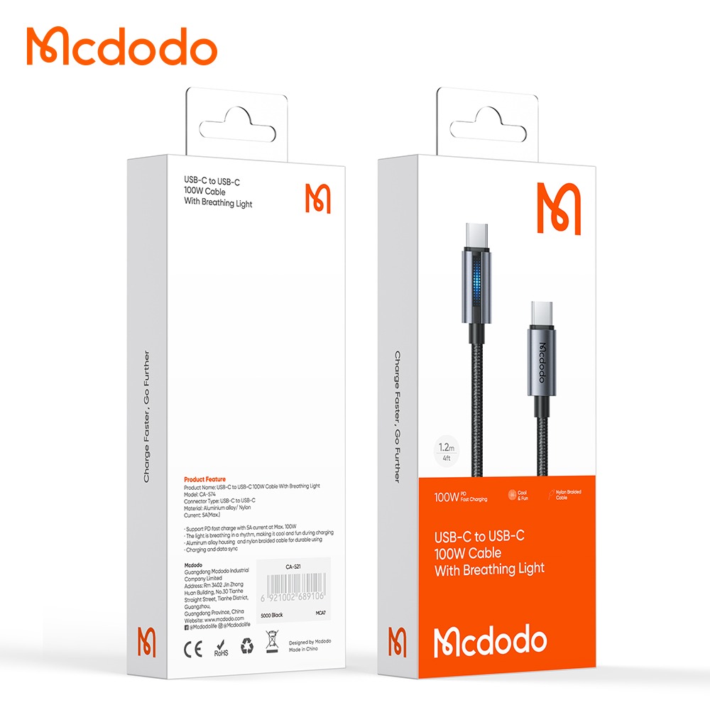 麥多多 Mcdodo 急速 PD 100W 呼吸燈顯示充電傳輸線 1.2m-細節圖6