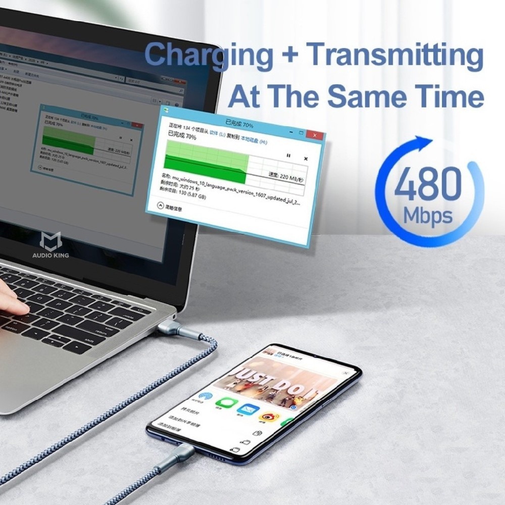 UKKO 急速 PD 100W Type-C to Type-C 充電編織傳輸線 1m(20V/5A E-marker)-細節圖3