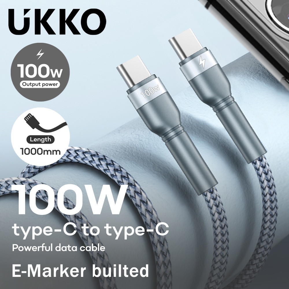UKKO 急速 PD 100W Type-C to Type-C 充電編織傳輸線 1m(20V/5A E-marker)-規格圖8