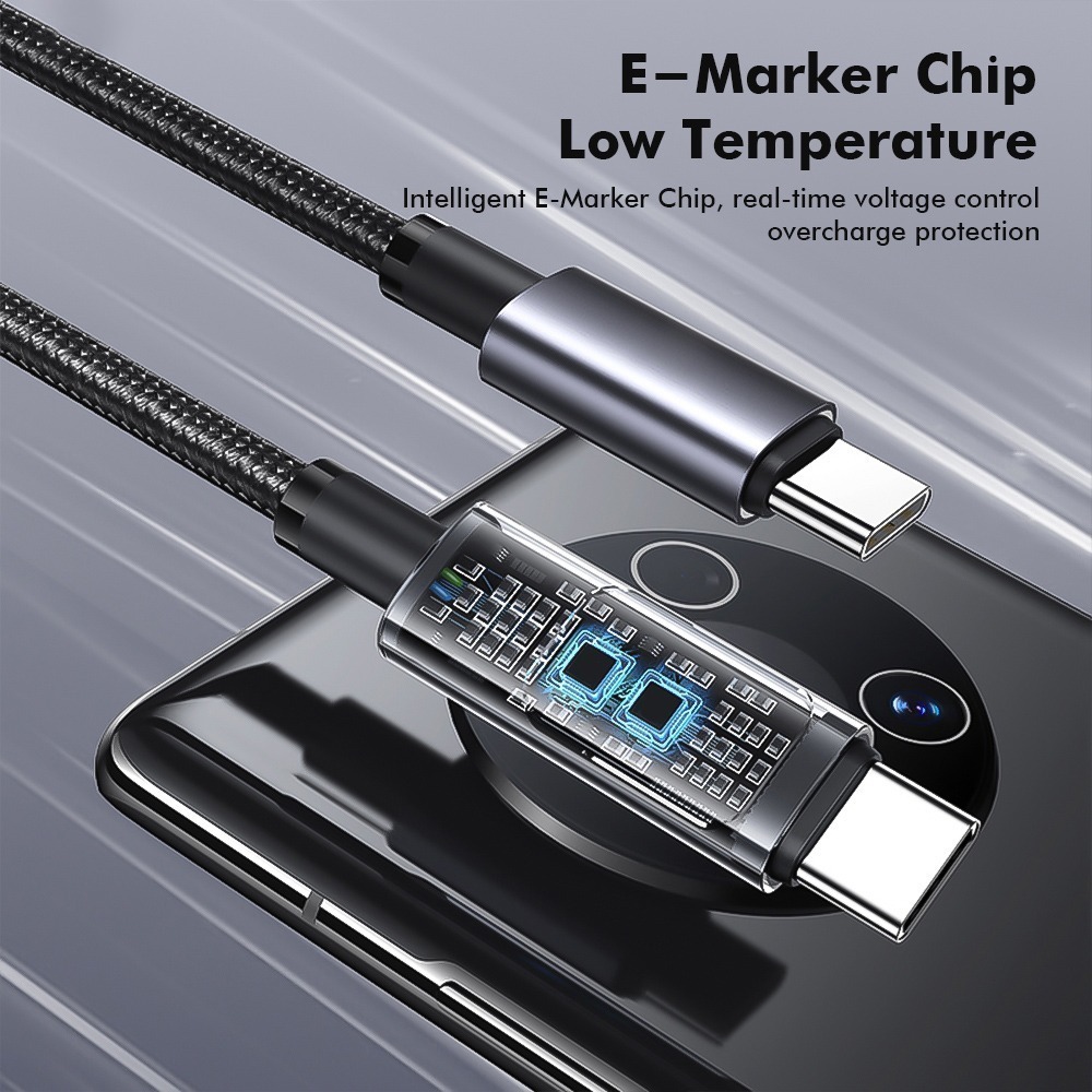 UKKO 急速 PD 100W Type-C to Type-C LED數位顯示充電編織傳輸線 1.2m-細節圖3