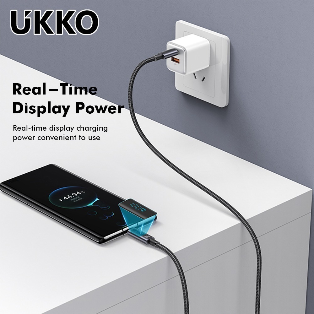 UKKO 急速 PD 100W Type-C to Type-C LED數位顯示充電編織傳輸線 1.2m-細節圖7