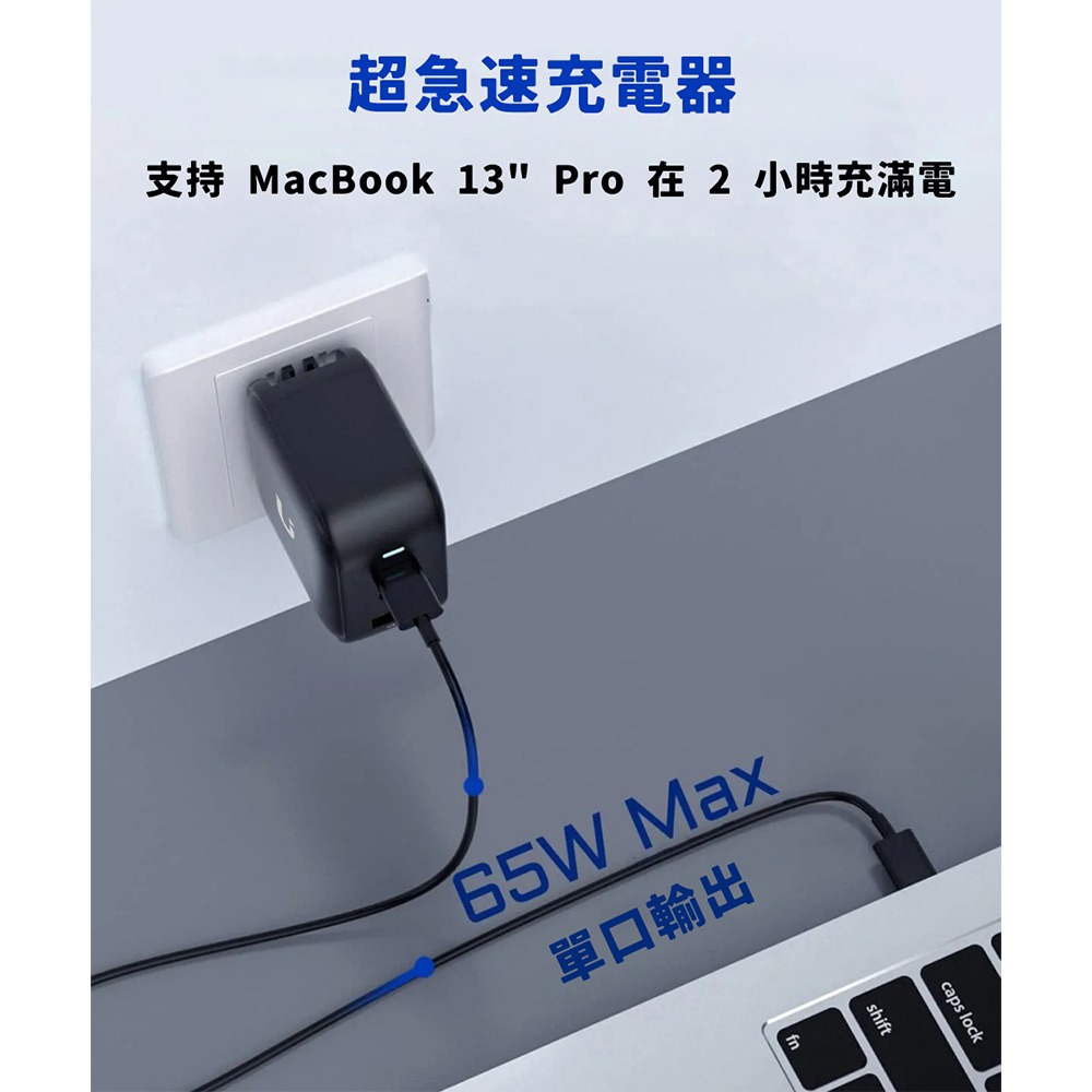 【限時購】UKKO 65W GaN氮化鎵 3孔 (2C1A) 急速充電器 + PD 60W 1m 數據線-細節圖4