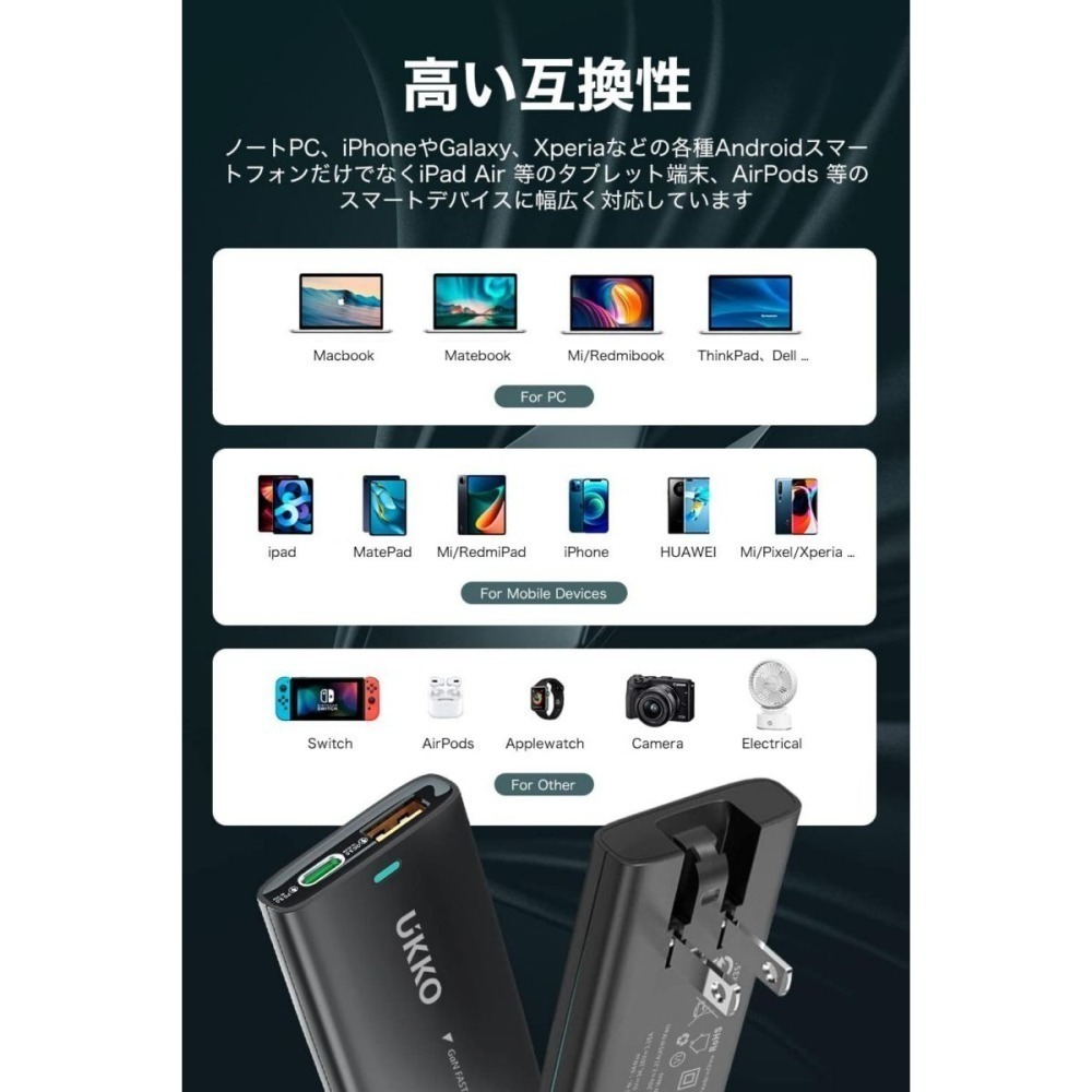 UKKO輕薄款 67W氮化鎵GaN 雙孔(C+A)旅充器 加贈PD 60W充電線-細節圖8