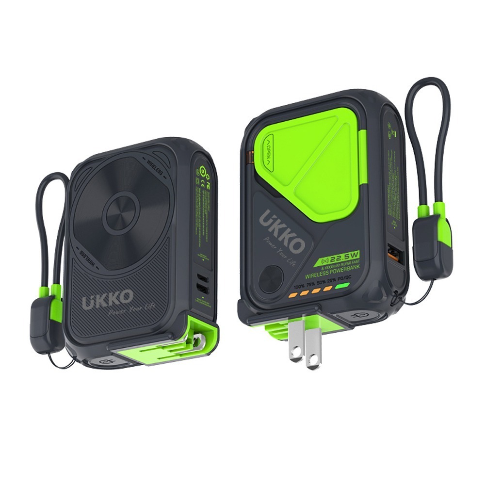 【UKKO】5合1多功能 MagSafe磁吸+自帶線(C/L雙用)+AC充電插頭+帶支架 10000mAh行動電源/供應-規格圖11