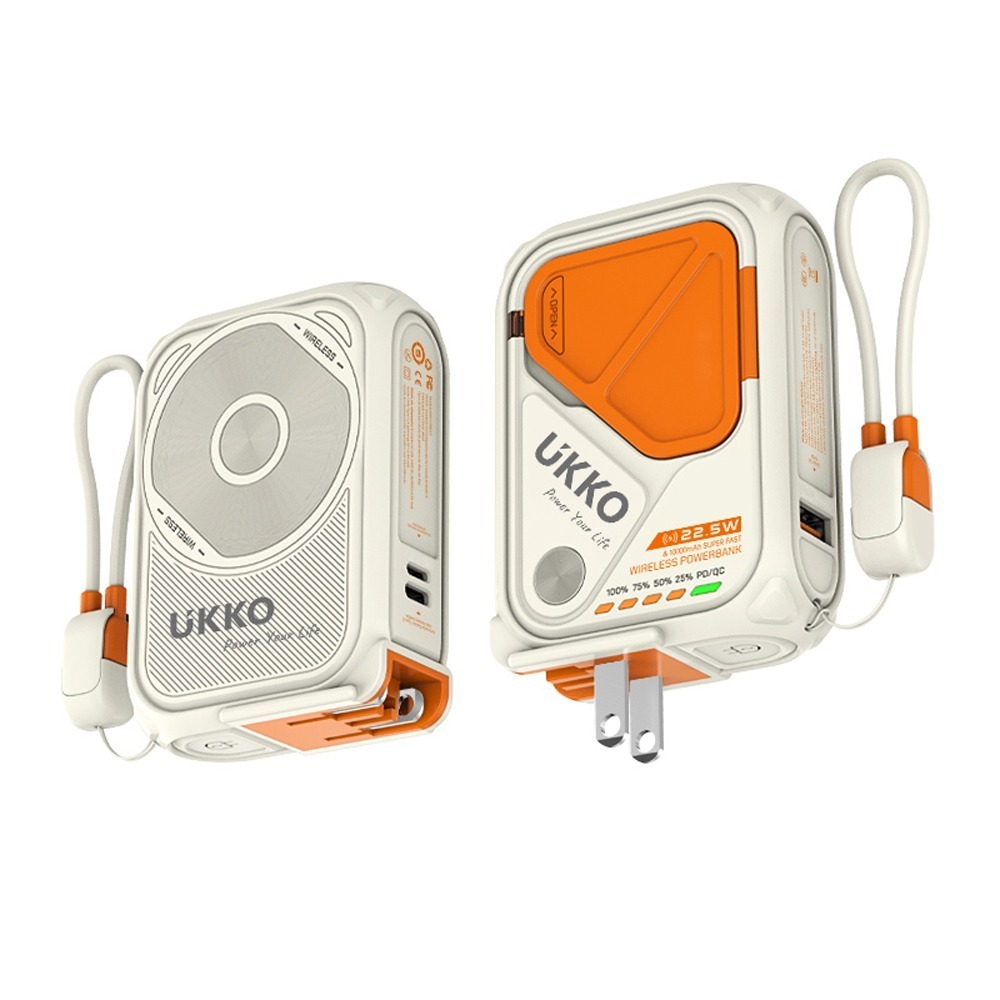 【UKKO】5合1多功能 MagSafe磁吸+自帶線(C/L雙用)+AC充電插頭+帶支架 10000mAh行動電源/供應-規格圖11