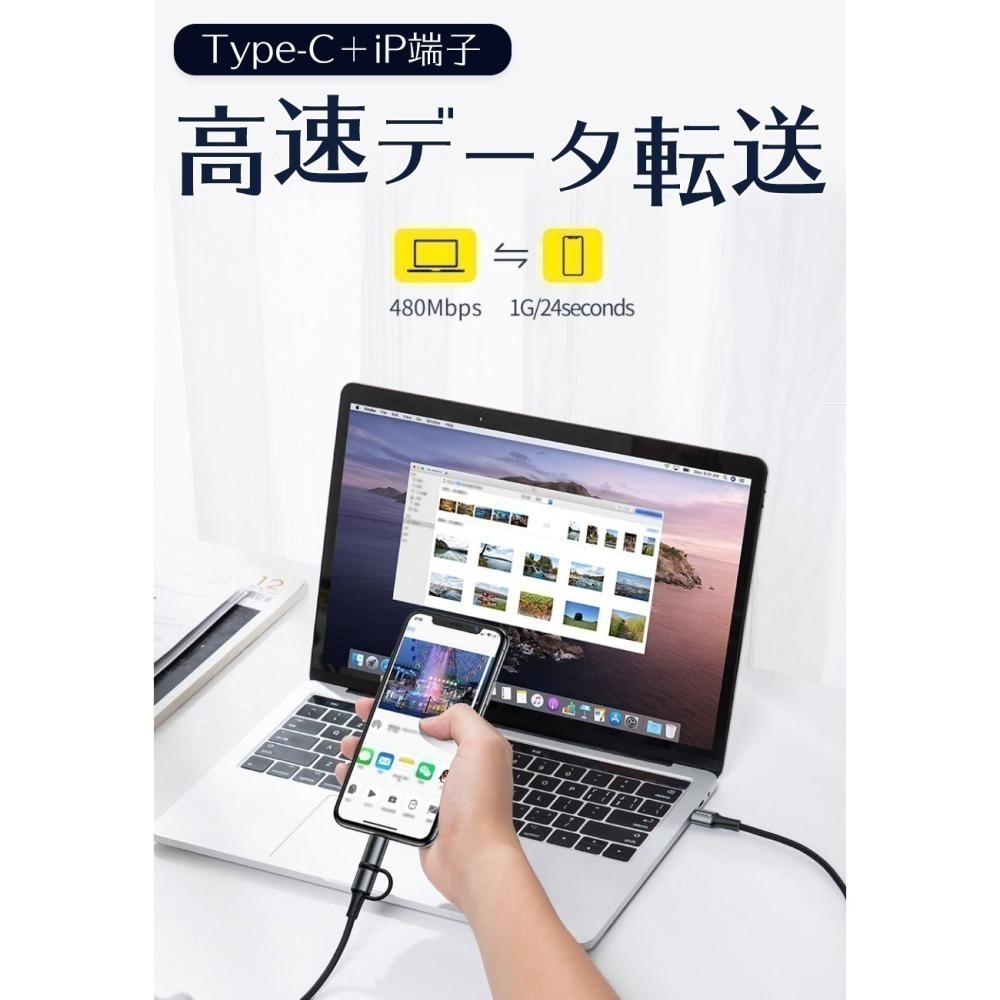 【限時購】急速 PD 60W/Lightning 20W 二合一充電編織線 1m (2入)-細節圖4