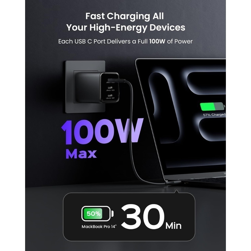 【限時購】 100W 3C 迷你急速充電器 附PD 100W e-marker 數據線 1m-細節圖4