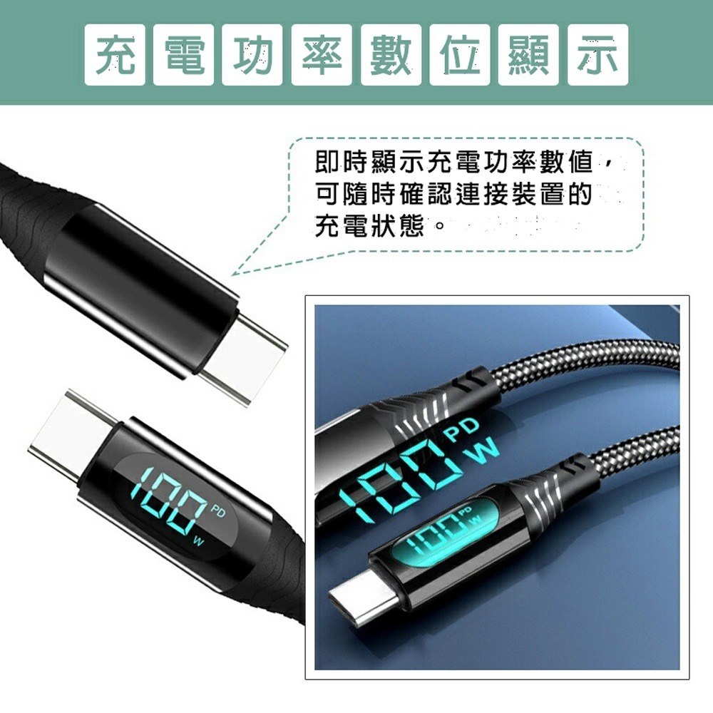 【限時購】UKKO 急速 PD 100W 數位顯示充電編織傳輸線 (20V/5A E-marker)-細節圖3