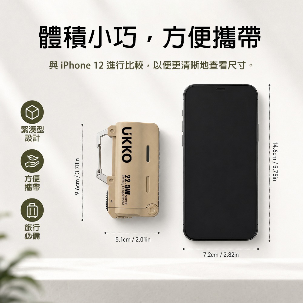 【限時購】UKKO 22.5W 可替換充電電池 5000mAh PD行動電源(電池已內附)+PD 60W 充電線 1m-細節圖8